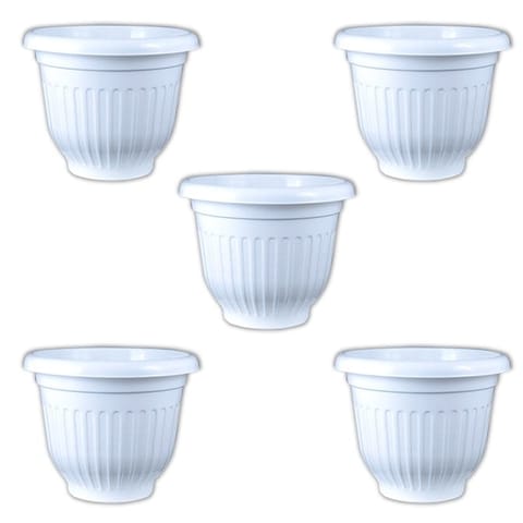 Set of 05 - 8 Inch White Olive Plastic Pot