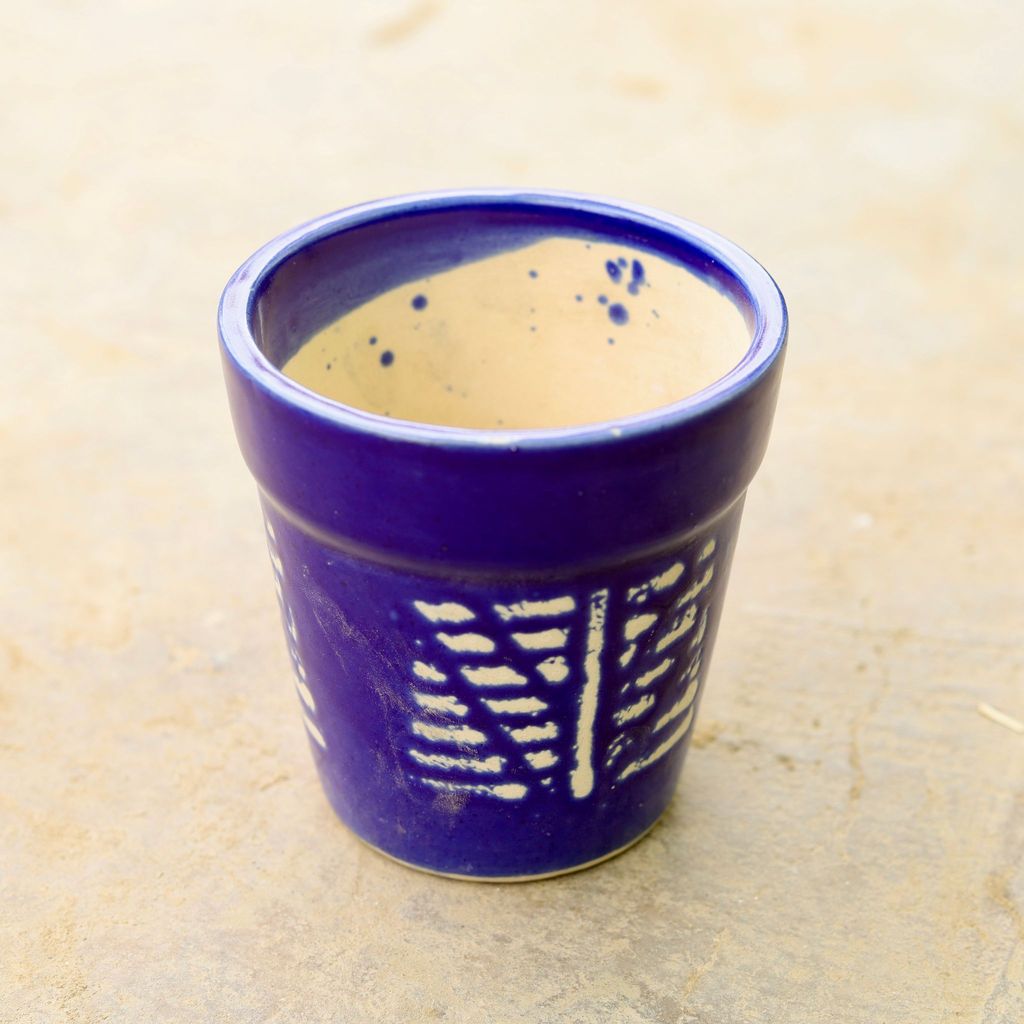 Buy 6 Inch Blue Collar Designer Glass Ceramic Pot (any colour) Online | Urvann.com 6 Inch Blue Collar Designer Glass Ceramic Pot (any colour)