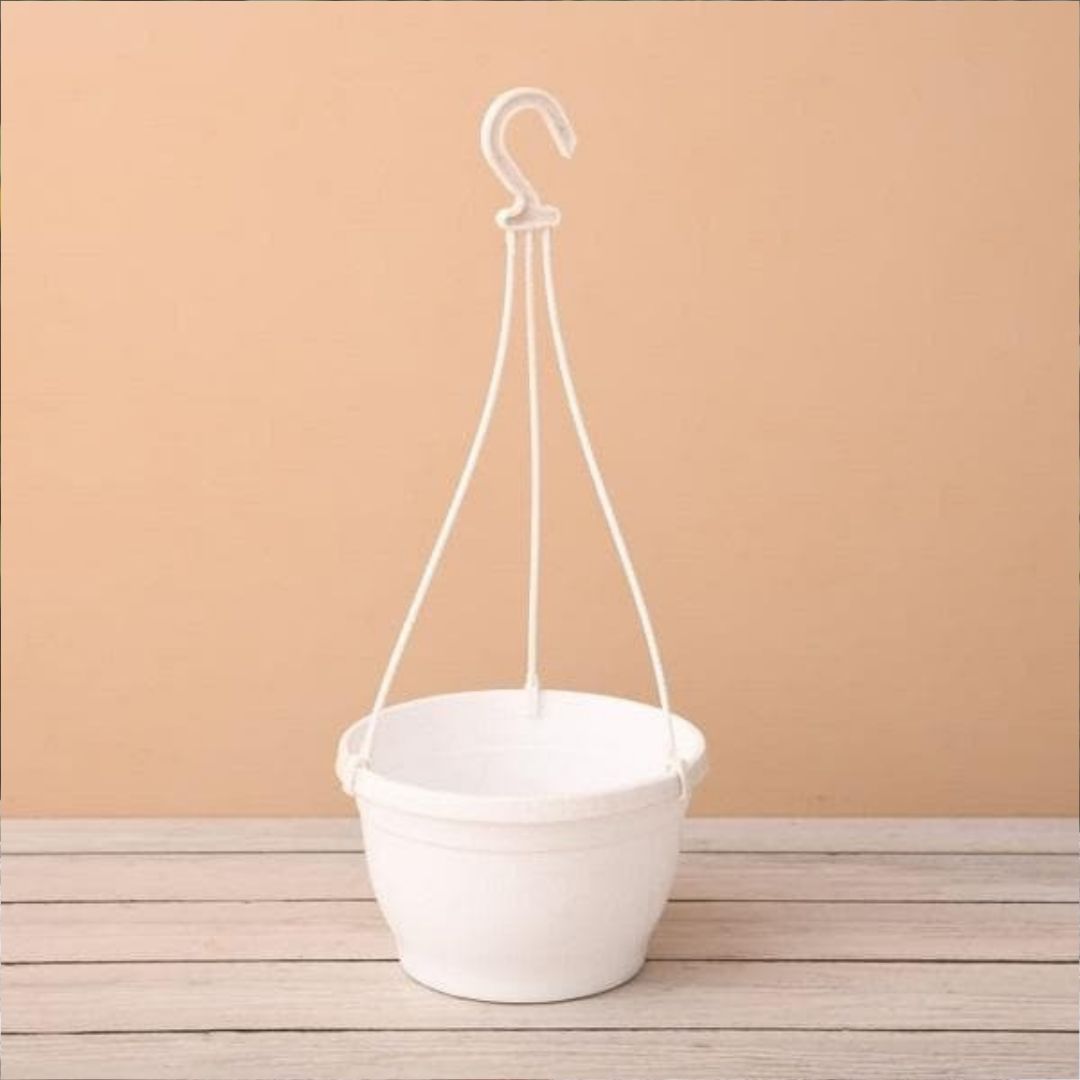 7 Inch White Premium Evara Hanging Plastic Pot