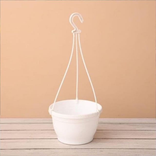 7 Inch White Premium Evara Hanging Plastic Pot
