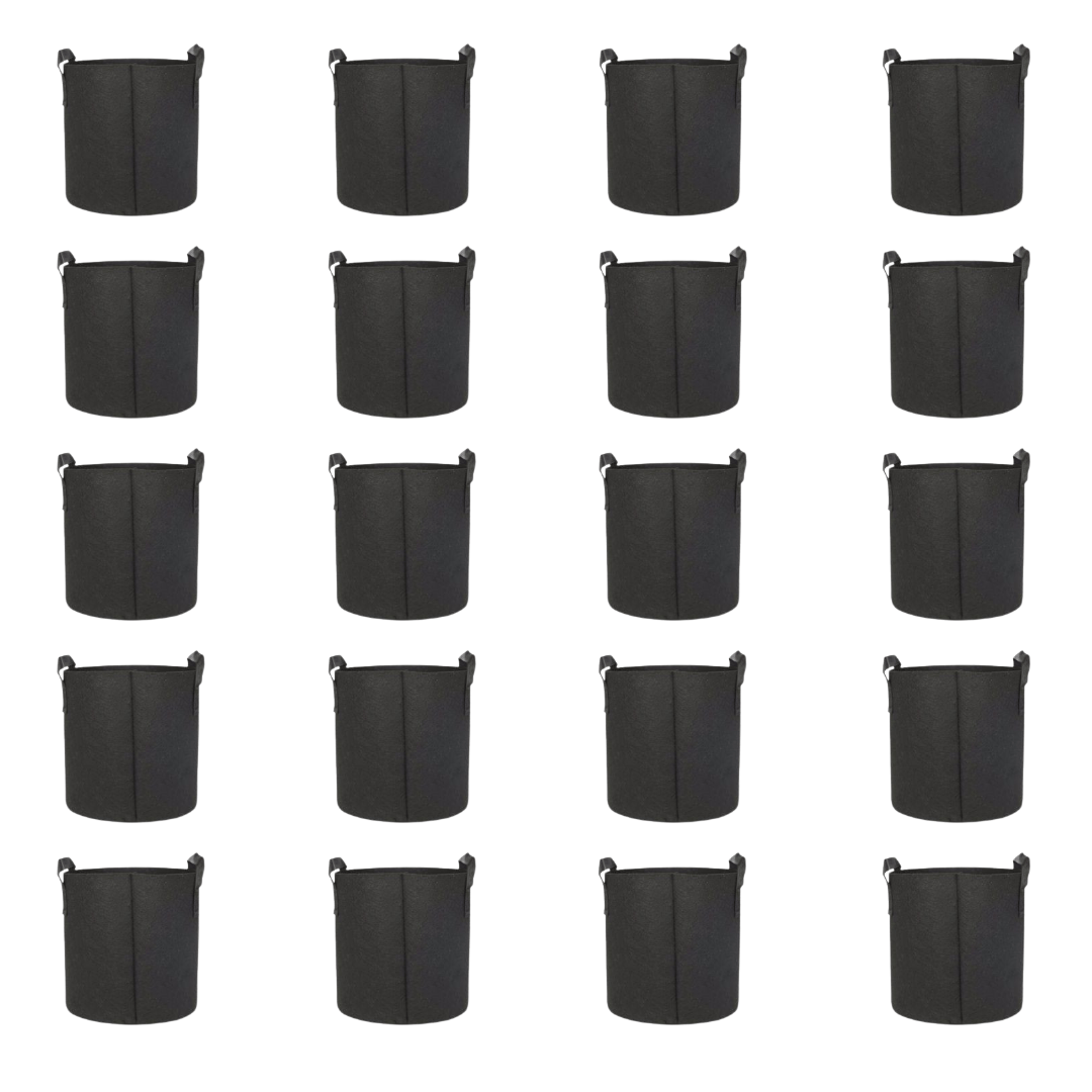 Set of 20 - 8x8 Inch Round Black LUMA Grow Bag - 400 GSM Heavy Duty Geo Fabric, Breathable, Reusable Planter for Home Gardening