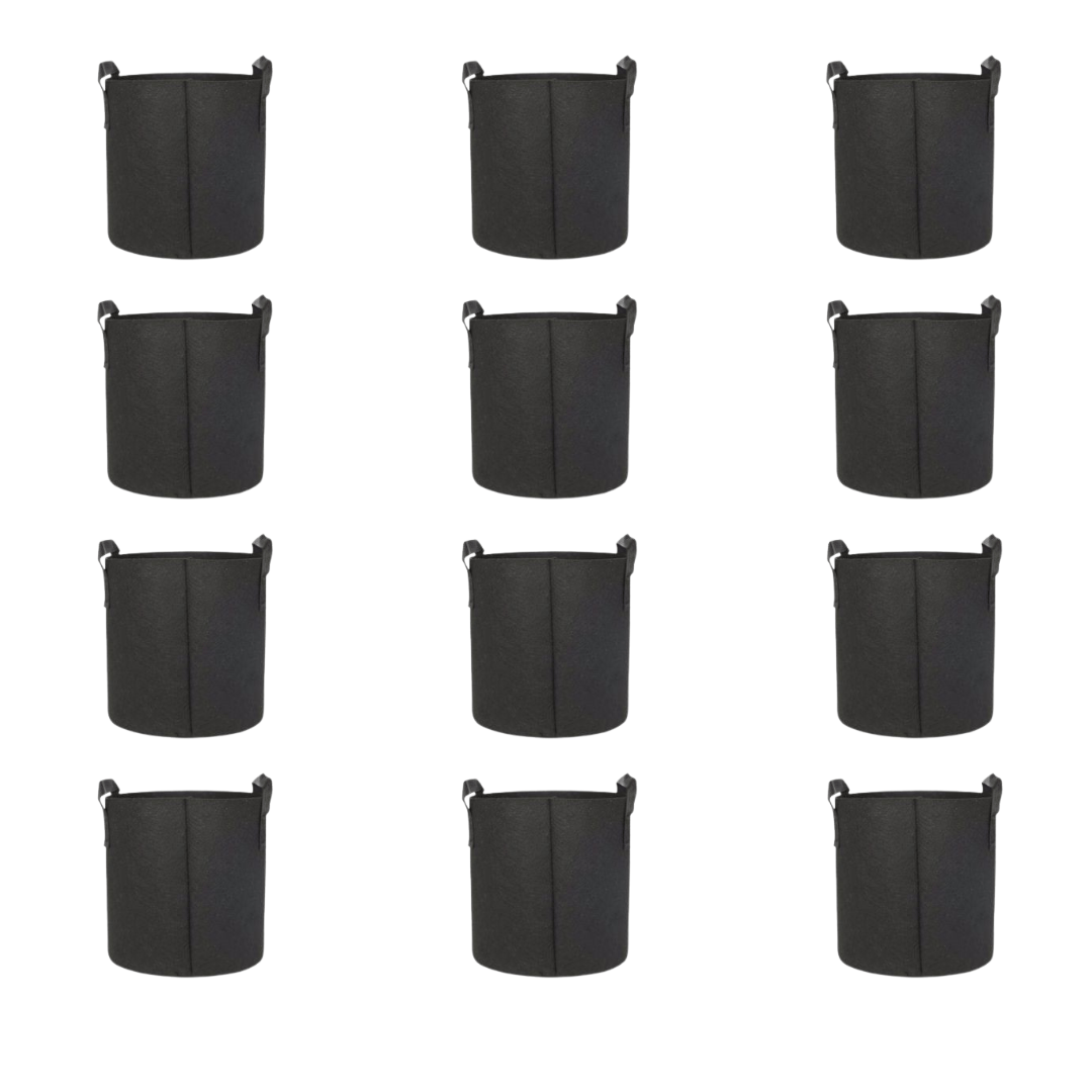 Set of 12 - 10x10 Inch Round Black LUMA Grow Bag - 400 GSM Heavy Duty Geo Fabric, Breathable, Reusable Planter for Home Gardening