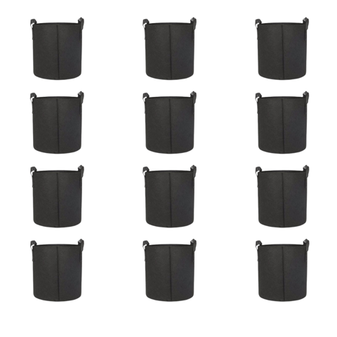 Set of 12 - 6x6 Inch Round Black LUMA Grow Bag - 400 GSM Heavy Duty Geo Fabric, Breathable, Reusable Planter for Home Gardening