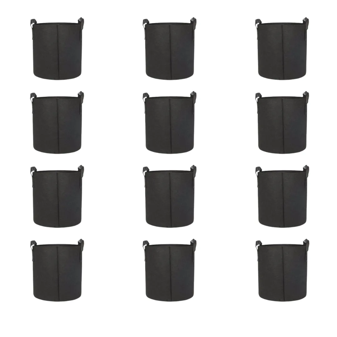 Set of 12 - 6x6 Inch Round Black LUMA Grow Bag - 400 GSM Heavy Duty Geo Fabric, Breathable, Reusable Planter for Home Gardening