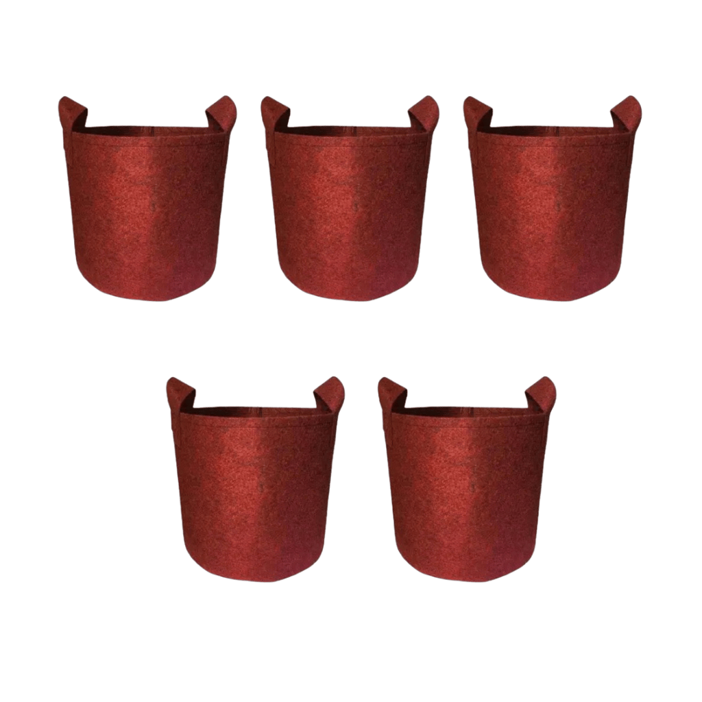 Set of 5 - Urvann 8x8 Inch Round Red Grow Bag – 400 GSM Heavy Duty Geo Fabric, Breathable, Reusable Planter for Home Gardening