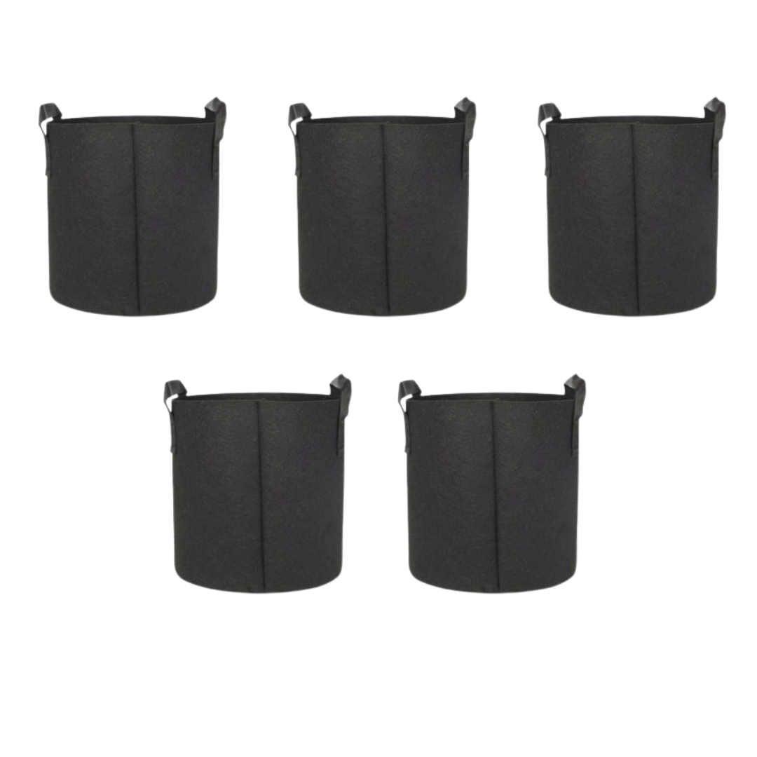 Set of 5 - 6x6 Inch Round Black LUMA Grow Bag - 400 GSM Heavy Duty Geo Fabric, Breathable, Reusable Planter for Home Gardening