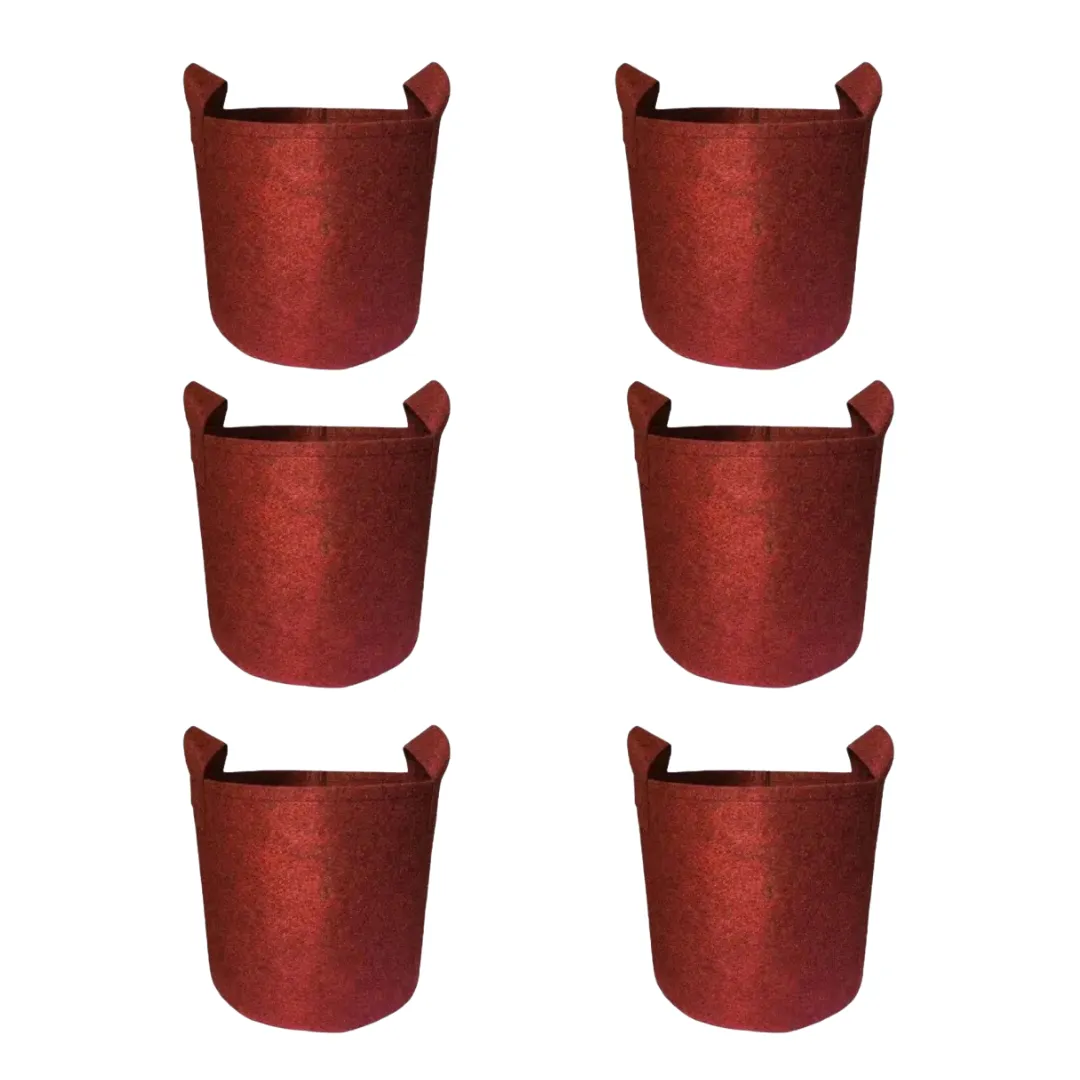 Set of 6 - 15x15 Inch Round Red LUMA Grow Bag - 400 GSM Heavy Duty Geo Fabric, Breathable, Reusable Planter for Home Gardeningning