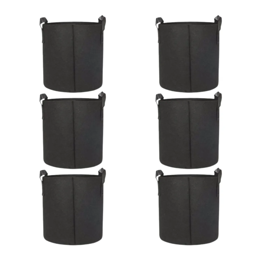 Set of 6 - 8x8 Inch Round Black LUMA Grow Bag - 400 GSM Heavy Duty Geo Fabric, Breathable, Reusable Planter for Home Gardening