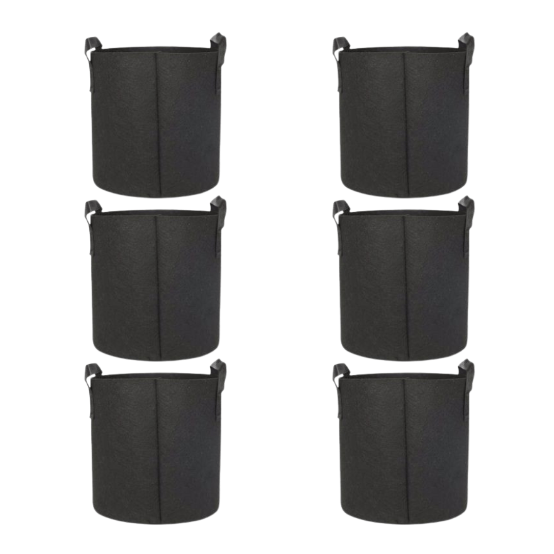 Set of 6 - 6x6 Inch Round Black LUMA Grow Bag - 400 GSM Heavy Duty Geo Fabric, Breathable, Reusable Planter for Home Gardening