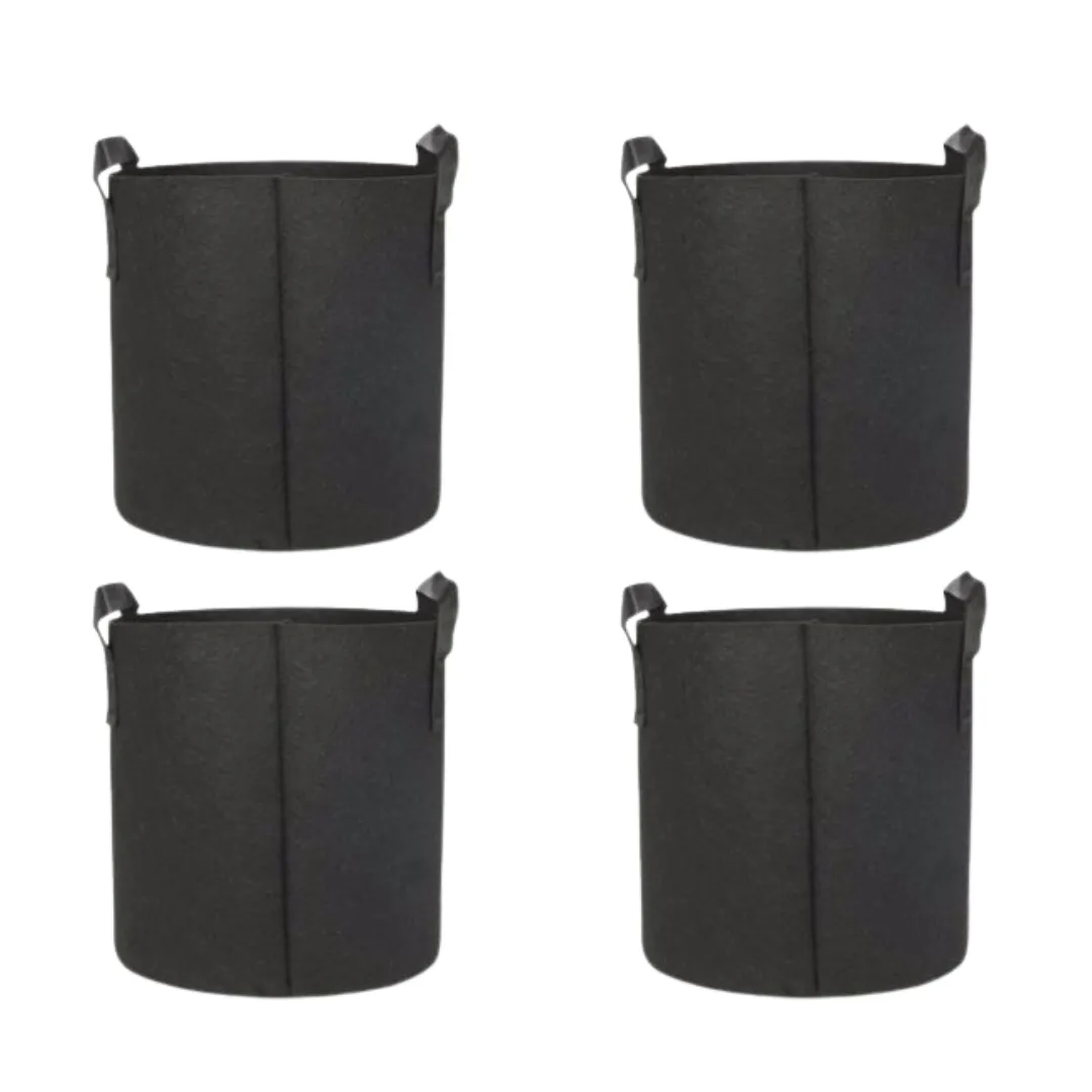 Set of 4 - 8x8 Inch Round Black LUMA Grow Bag - 400 GSM Heavy Duty Geo Fabric, Breathable, Reusable Planter for Home Gardening