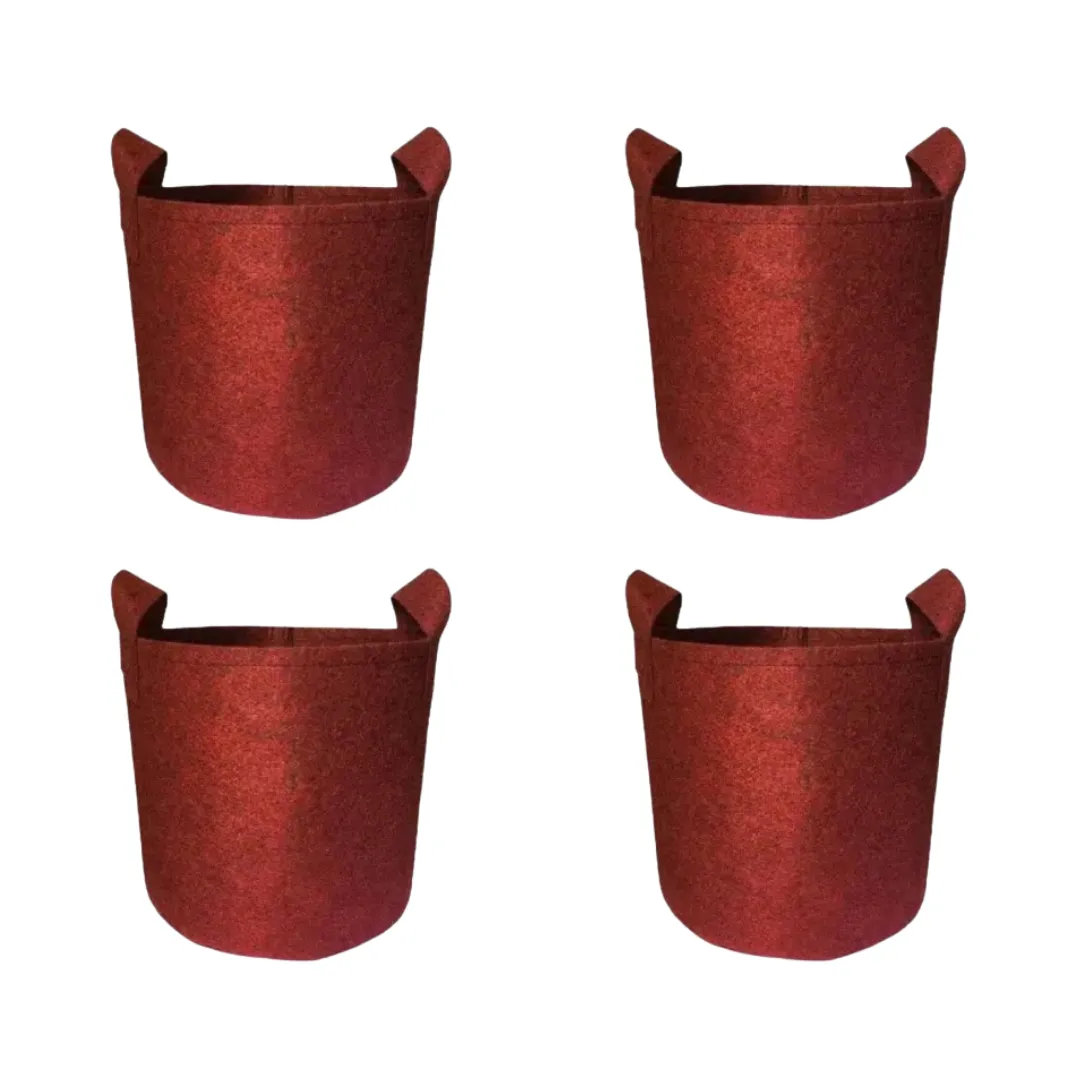 Set of 4 - 10x10 Inch Round Red LUMA Grow Bag - 400 GSM Heavy Duty Geo Fabric, Breathable, Reusable Planter for Home Gardeningning