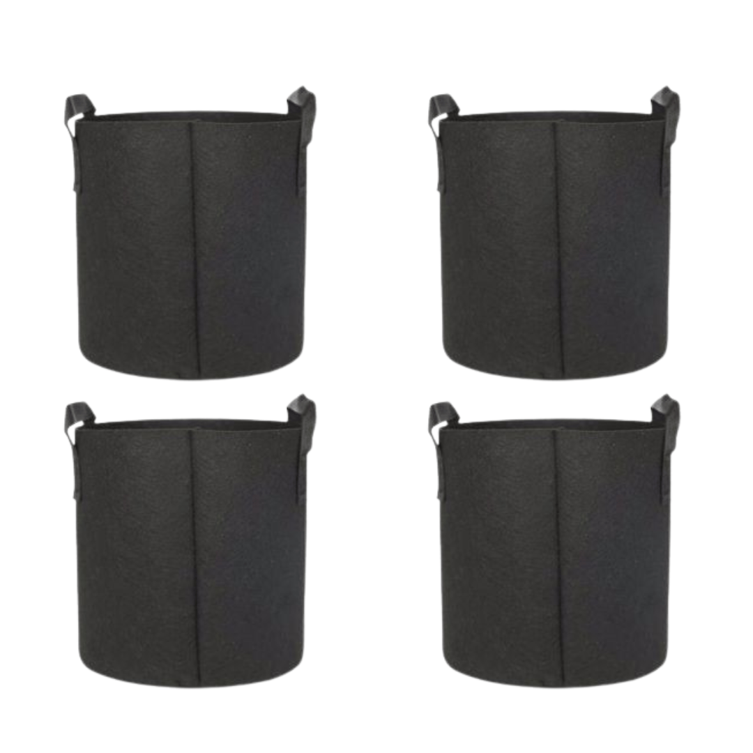 Set of 4 - 6x6 Inch Round Black LUMA Grow Bag - 400 GSM Heavy Duty Geo Fabric, Breathable, Reusable Planter for Home Gardening