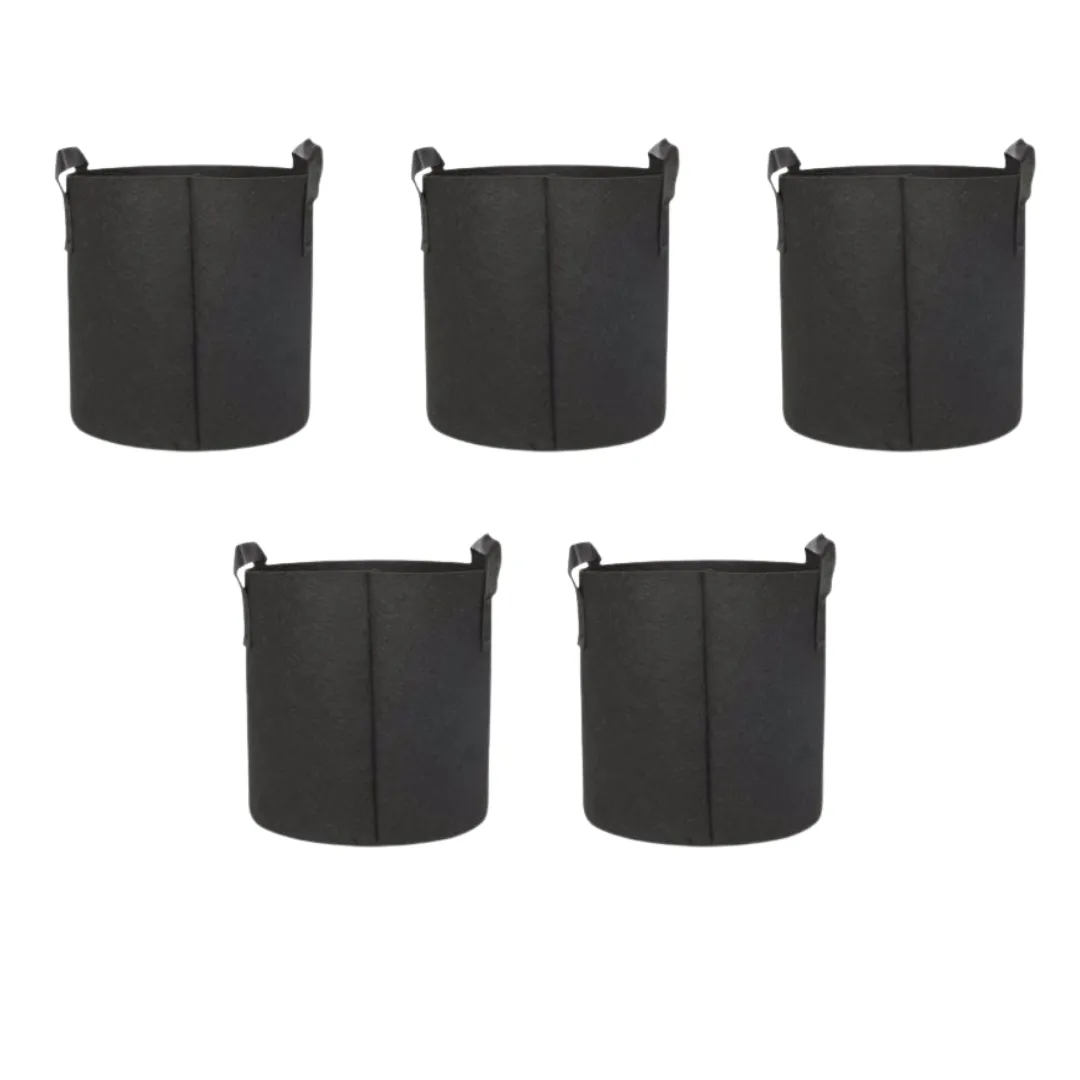 Set of 5 - 8x8 Inch Round Black LUMA Grow Bag - 400 GSM Heavy Duty Geo Fabric, Breathable, Reusable Planter for Home Gardening