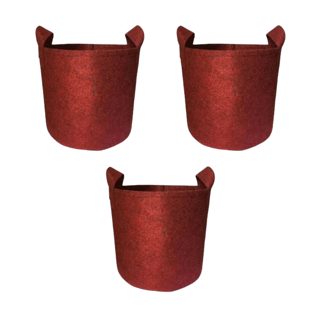 Set of 3 - 8x8 Inch Round Red LUMA Grow Bag - 400 GSM Heavy Duty Geo Fabric, Breathable, Reusable Planter for Home Gardeningning