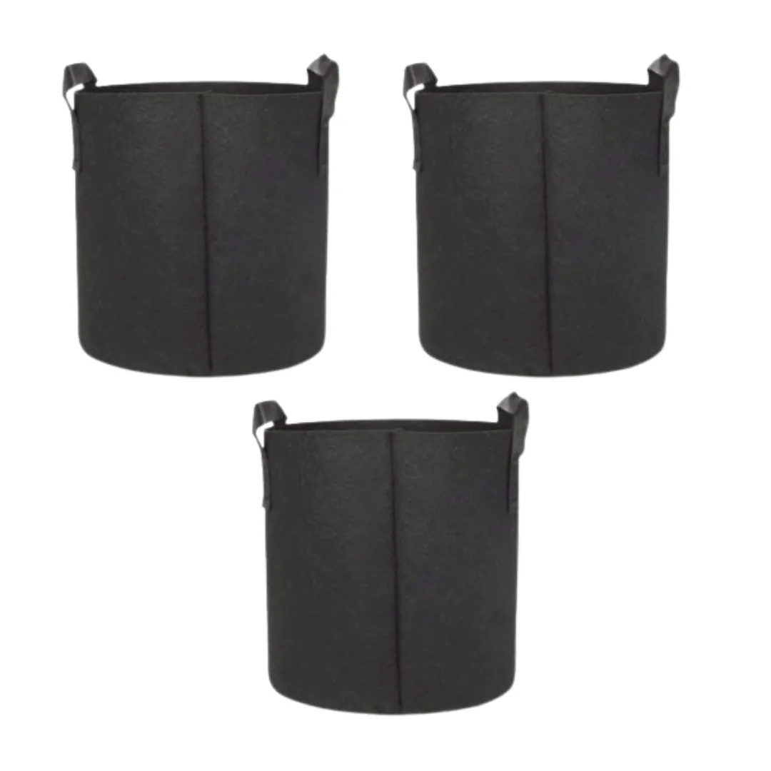 Set of 3 - 8x8 Inch Round Black LUMA Grow Bag - 400 GSM Heavy Duty Geo Fabric, Breathable, Reusable Planter for Home Gardening