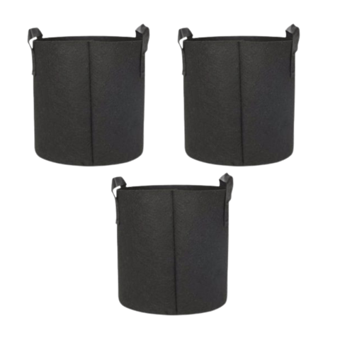 Set of 3 - 15x15 Inch Round Black LUMA Grow Bag - 400 GSM Heavy Duty Geo Fabric, Breathable, Reusable Planter for Home Gardening
