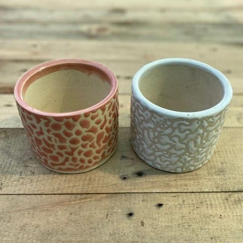 Set of 2 - 4 Inch Designer Glass Ceramic Pot (any colour)