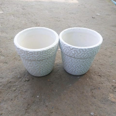 Set of 2 - 6 Inch White Moni Collar Designer Ceramic Pot