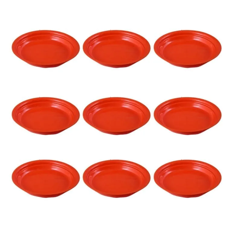 Set of 9 - 4 Inch Terracotta Red Premium Round Trays - To keep under the Pots