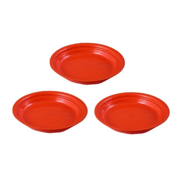 Set of 3 - 4 Inch Terracotta Red Premium Round Trays - To keep under the Pots
