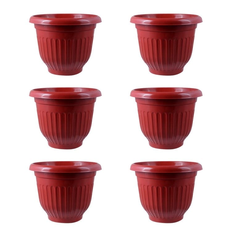 Buy Set of 06 - 12 Inch Terracotta Red Premium Olive Plastic Pot Online | Urvann.com Set of 06 - 12 Inch Terracotta Red Olive Plastic Pot