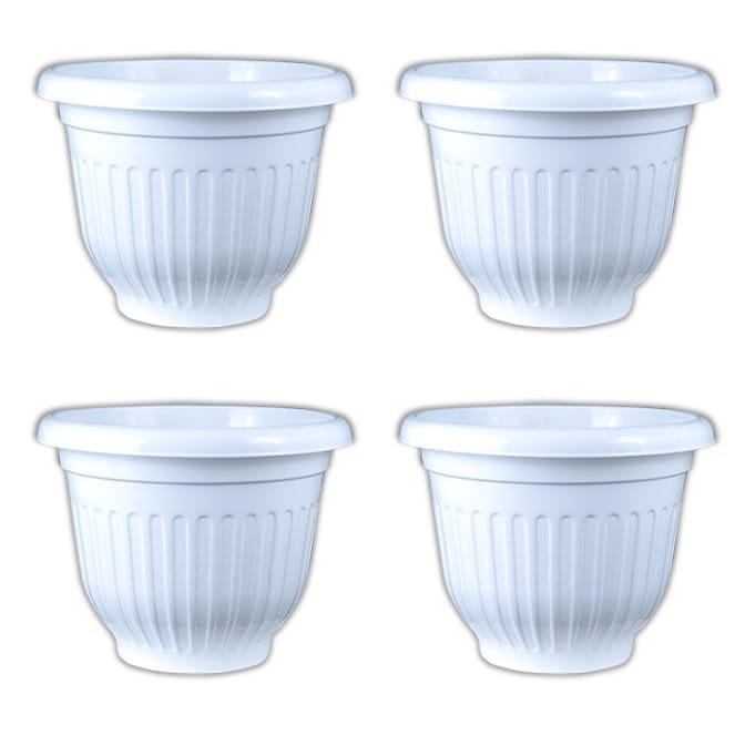 Buy Set of 04 - 8 Inch White Olive Plastic Pot Online | Urvann.com Set of 04 - 8 Inch White Olive Plastic Pot