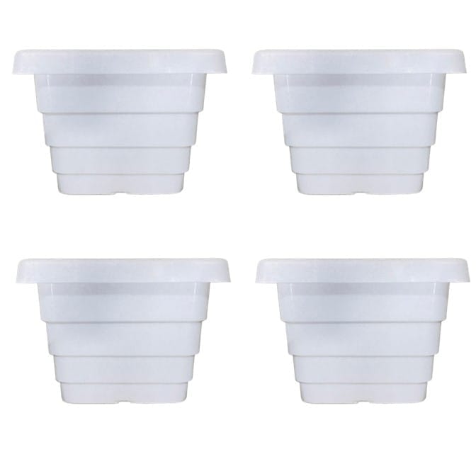 Set of 04 - 4 Inch White Premium Orchid Square Plastic Pot