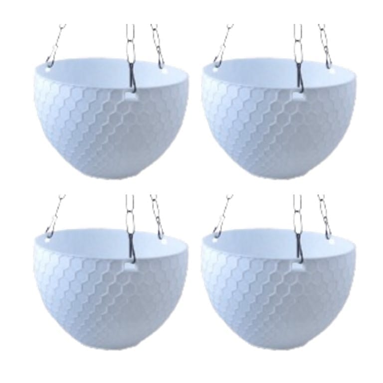 Buy Set of 04 - 6 X 4 Inch White Premium Cerana Hanging Plastic Pot Online | Urvann.com Set of 04 - 6 X 4 Inch White Premium Cerana Plastic Hanging Basket