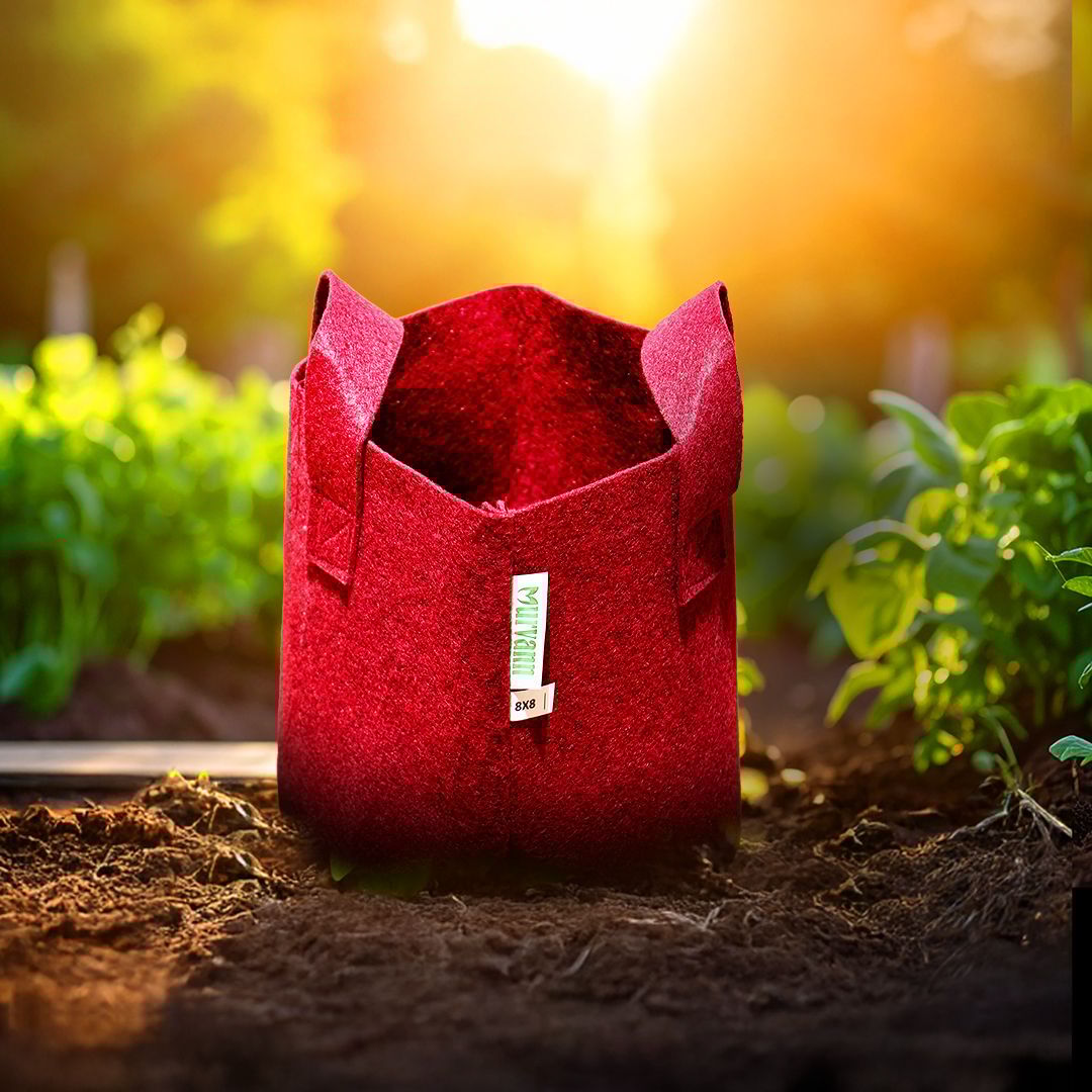 15x15 Inch Round Red LUMA Grow Bag - 400 GSM Heavy Duty Geo Fabric, Breathable, Reusable Planter for Home Gardening