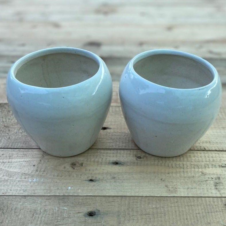 Set of 2 - 5 Inch White Classy Ceramic Apple Pot