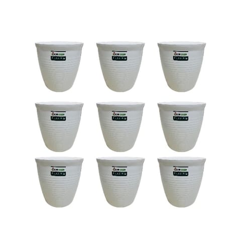 Set of 9 - 08 Inch White Marble Premium Milo Round Plastic Pots