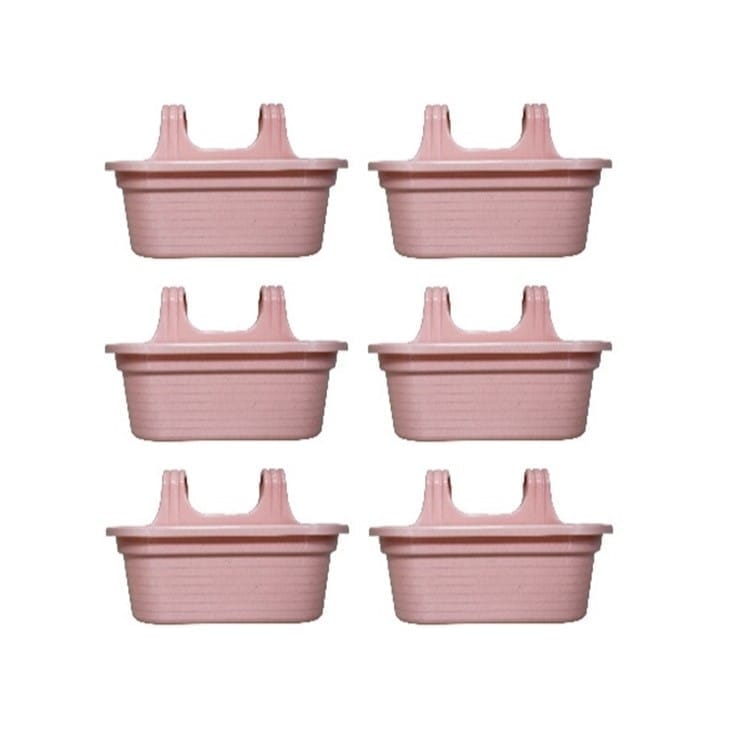 Set of 6 - 14 X 10 Inch Pink Marble Double Hook Hanging Plastic Pots
