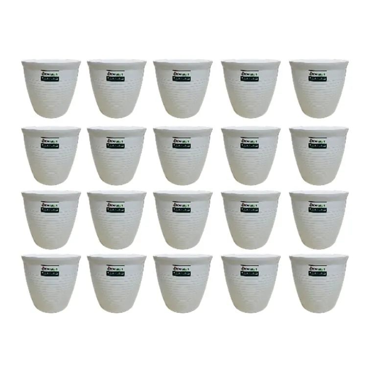 Set of 20 - 08 Inch White Marble Premium Milo Round Plastic Pots