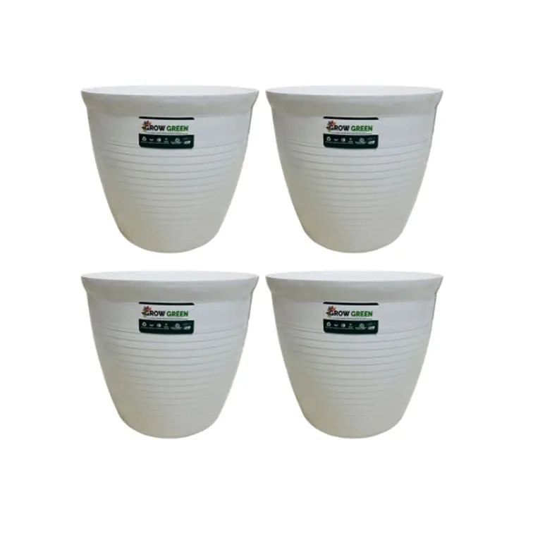 Set of 4 - 08 Inch White Marble Premium Milo Round Plastic Pots