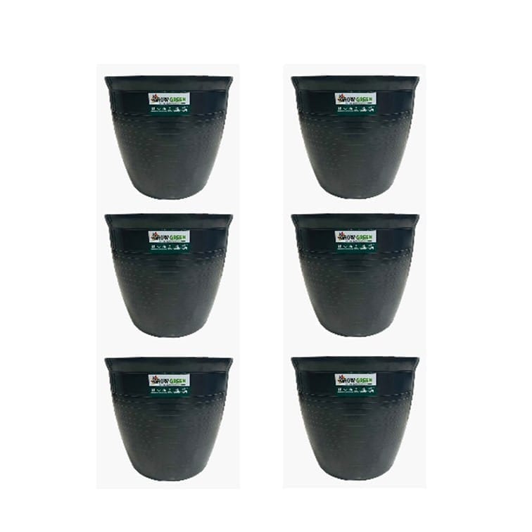 Set of 6 - 08 Inch Grey Premium Milo Round Plastic Pots