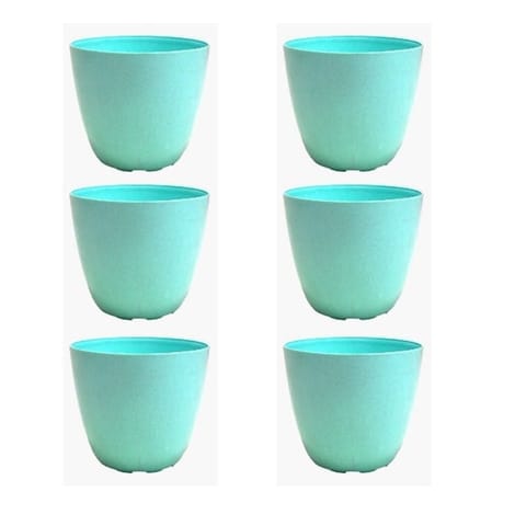 Set of 6 - 4 Inch Blue Marble Premium Orchid Round Plastic Pot