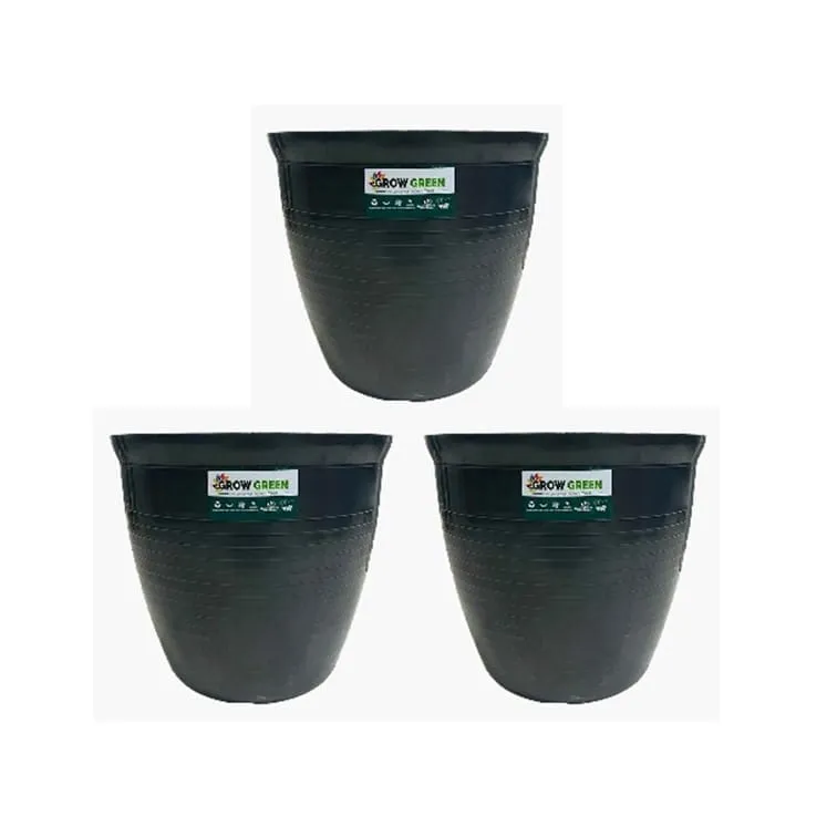 Set of 3 - 08 Inch Grey Premium Milo Round Plastic Pots