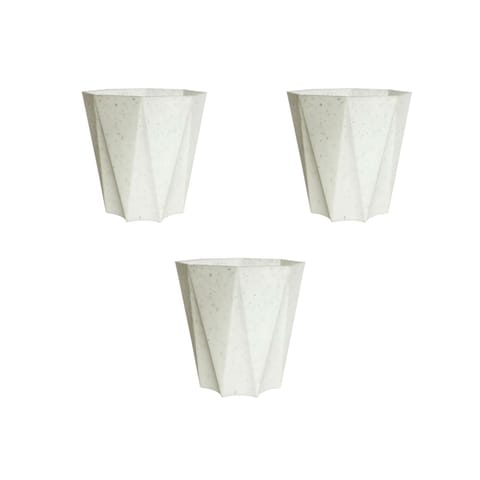 Set of 3 - 6 Inch Marble White Diamanti Plastic Pots