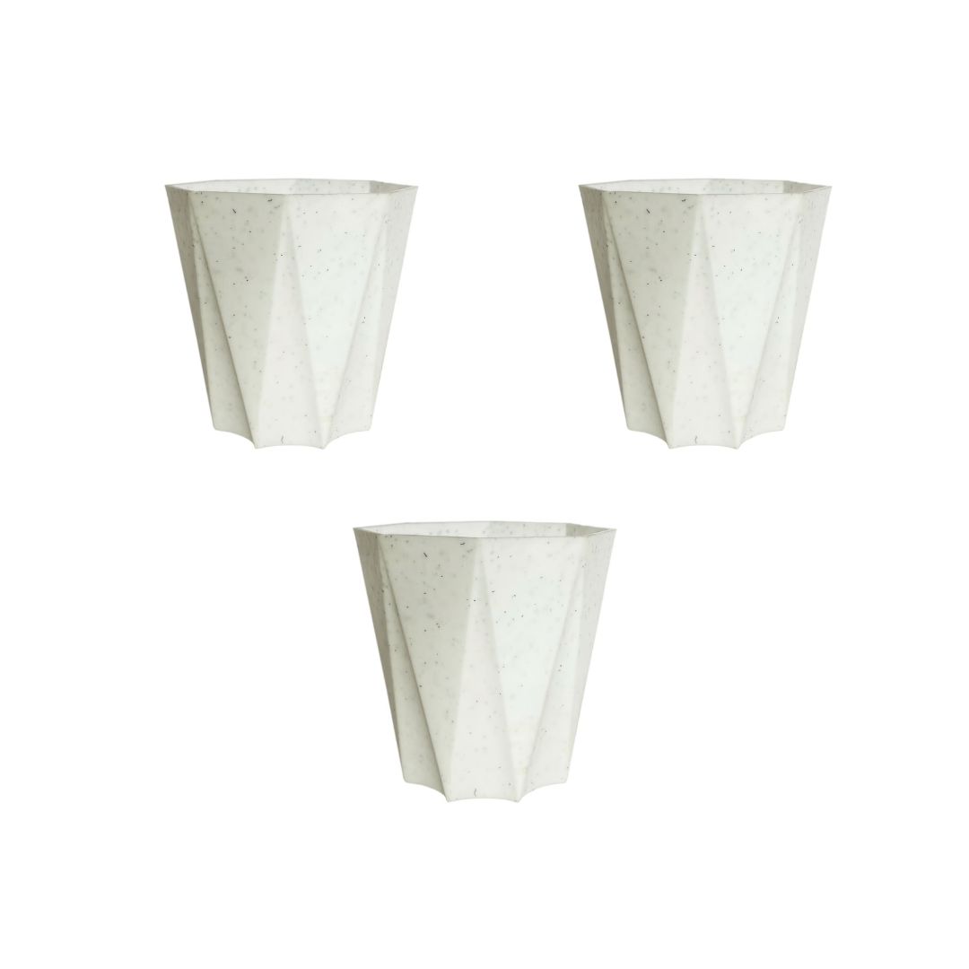 Set of 3 - 6 Inch Marble White Diamanti Plastic Pots