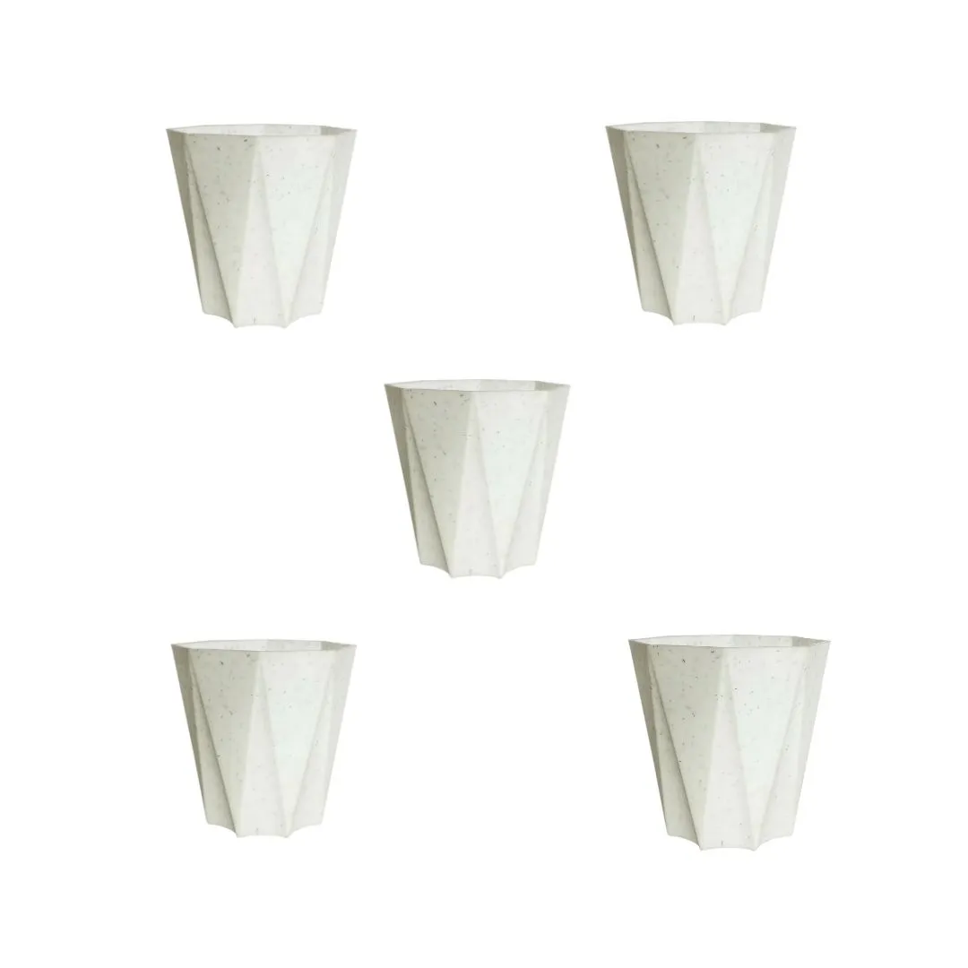 Set of 5 - 6 Inch Marble White Diamanti Plastic Pots