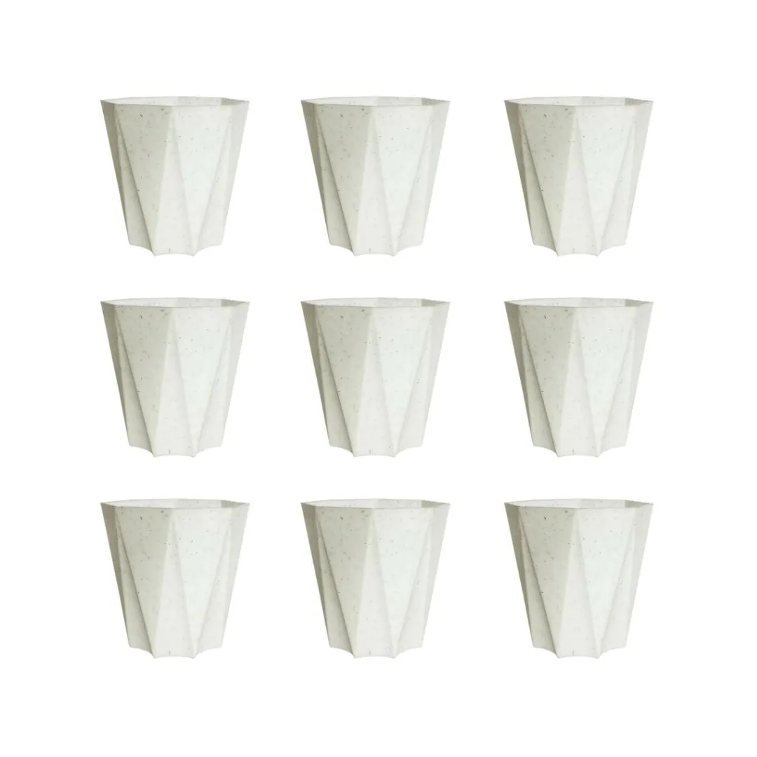 Set of 9 - 6 Inch Marble White Diamanti Plastic Pots
