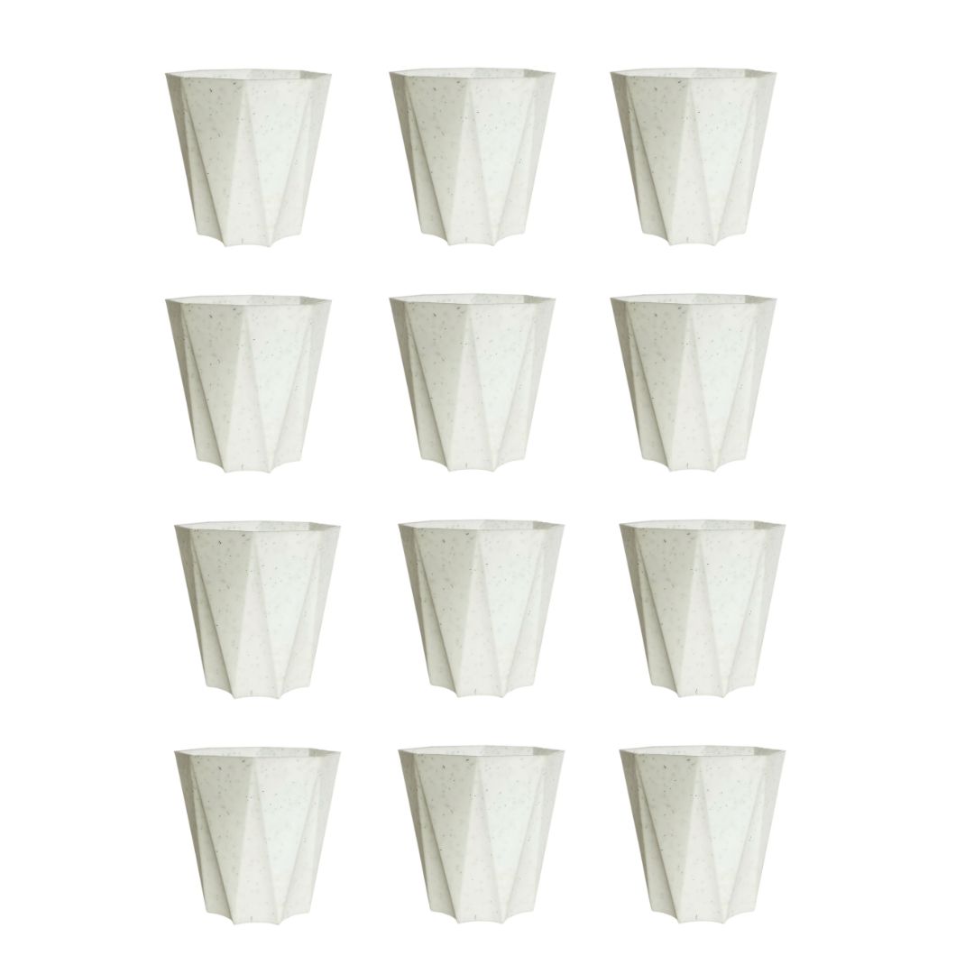 Set of 12 - 6 Inch Marble White Diamanti Plastic Pots