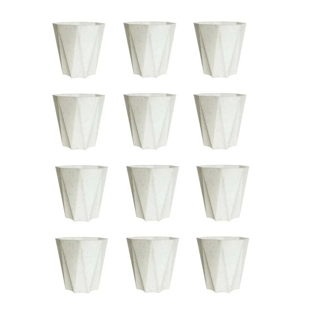 Set of 12 - 6 Inch Marble White Diamanti Plastic Pots