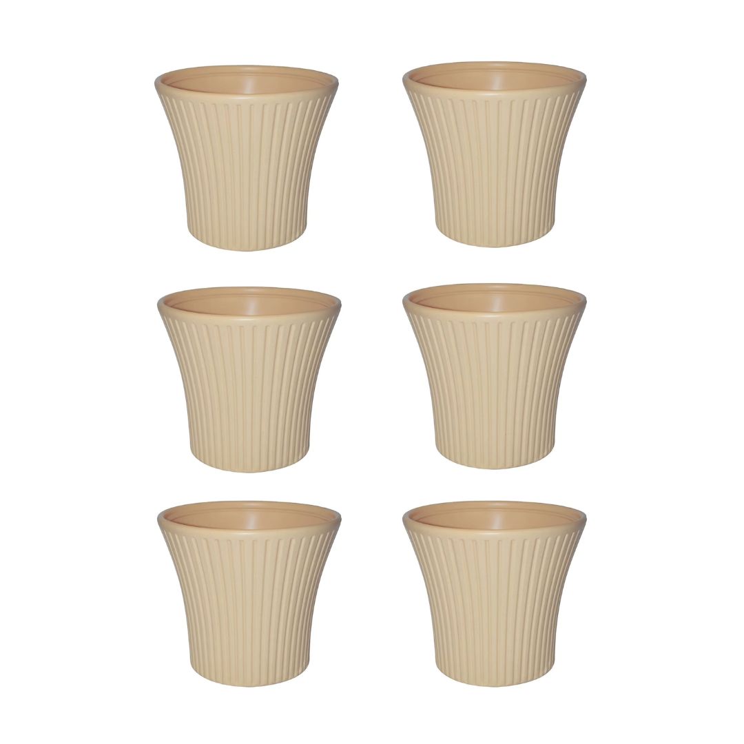 Set of 6 - 8 Inch Beige Sunrise Plastic Pots