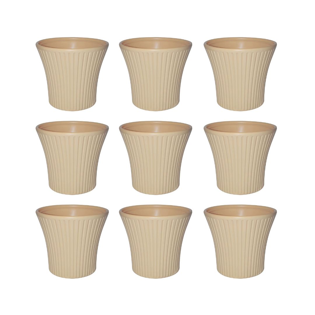 Set of 9 - 8 Inch Beige Sunrise Plastic Pots