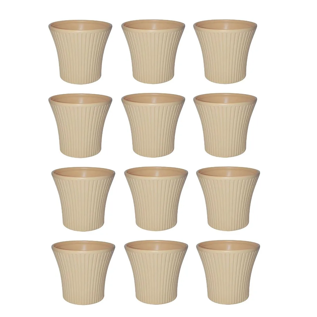 Set of 12 - 8 Inch Beige Sunrise Plastic Pots
