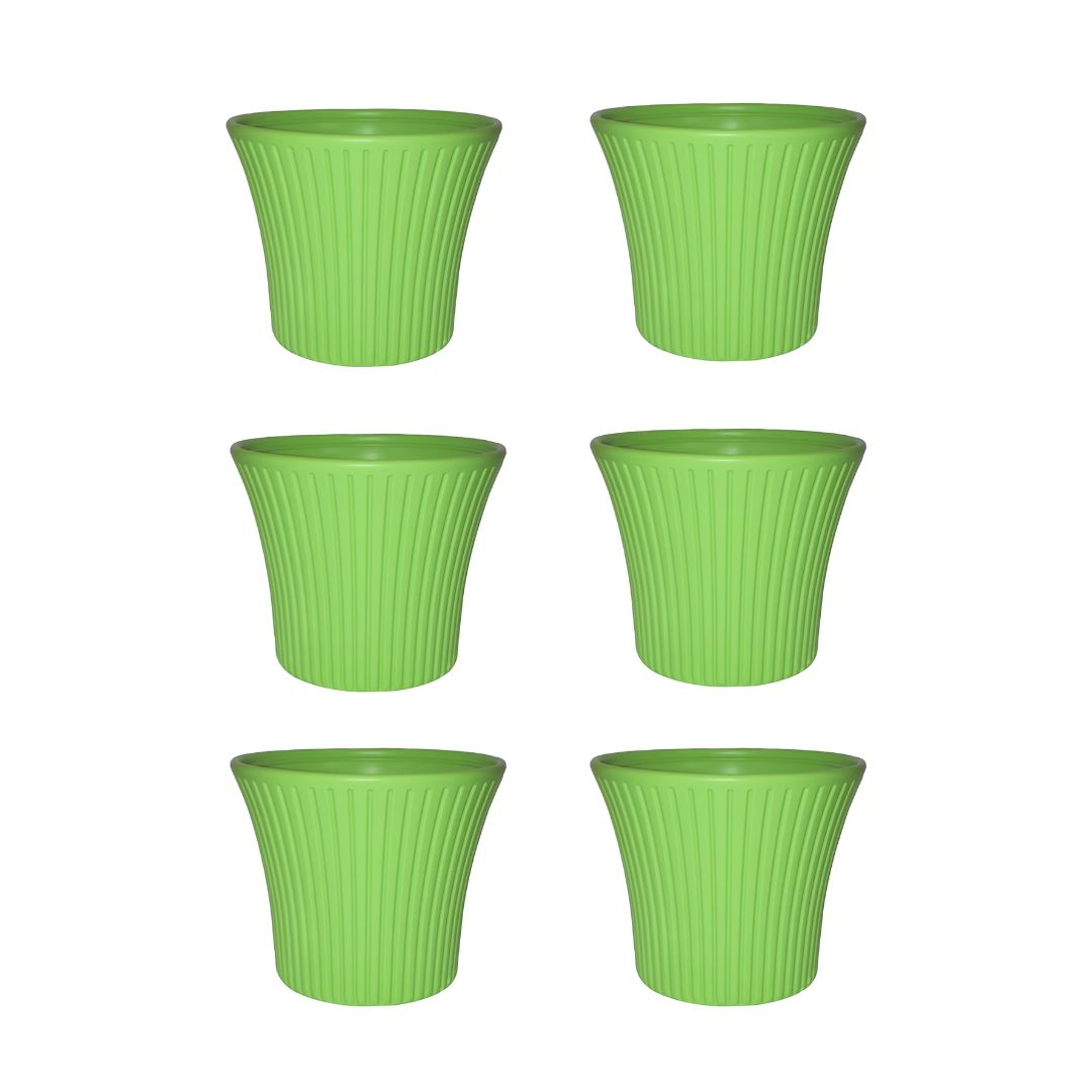 Set of 6 - 8 Inch Green Sunrise Plastic Pots