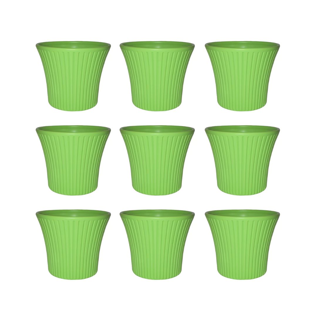 Set of 9 - 8 Inch Green Sunrise Plastic Pots