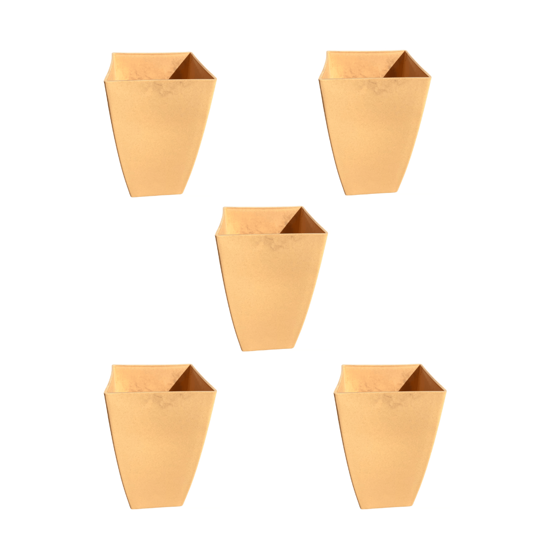 Set of 5 - 15 Inch Beige Square Tower Plastic Pots