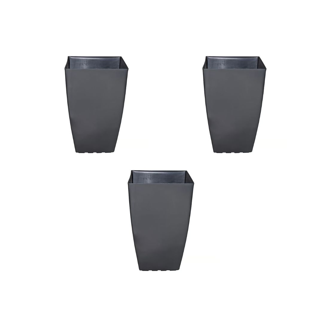 Set of 3 - 15 Inch Grey Square Tower Plastic Pots